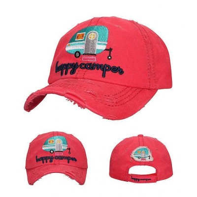 HAPPY CAMPER Trailer Cap Red Vintage Factory Distressed Hat  eb-31757405